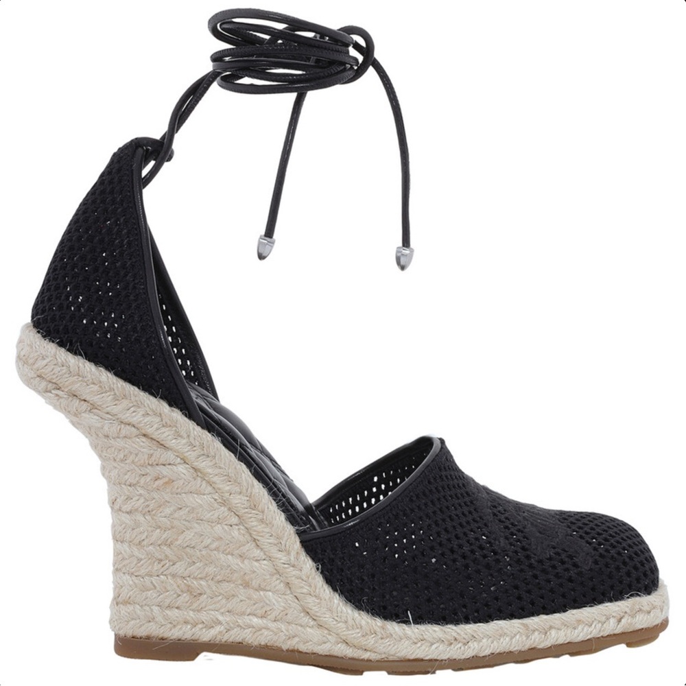 Burberry Black Woven Espadrille Wedges